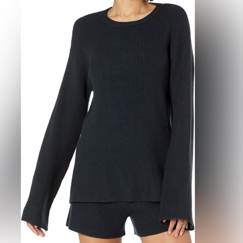 Classic Black Ribbed Crewneck Sweater
